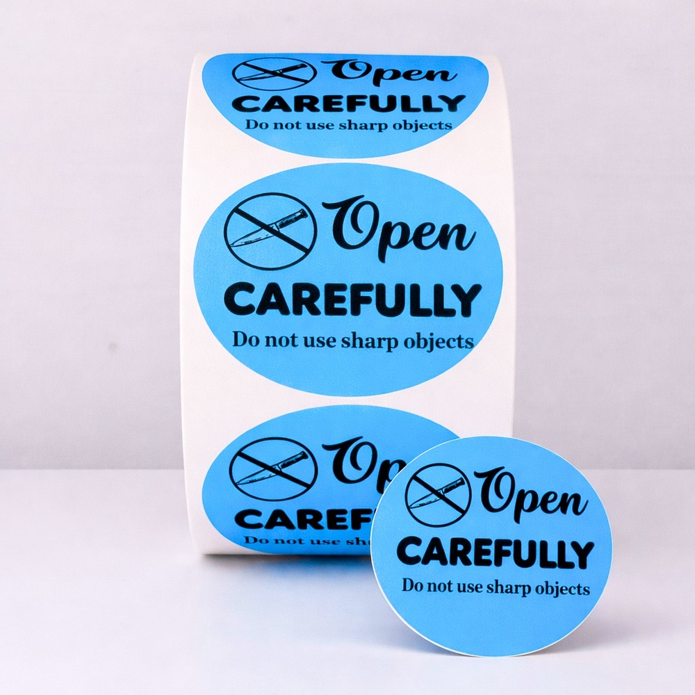 Open Carefully Labels – Do Not Use Sharp Objects Packaging Stickers new - Picture 5 of 5